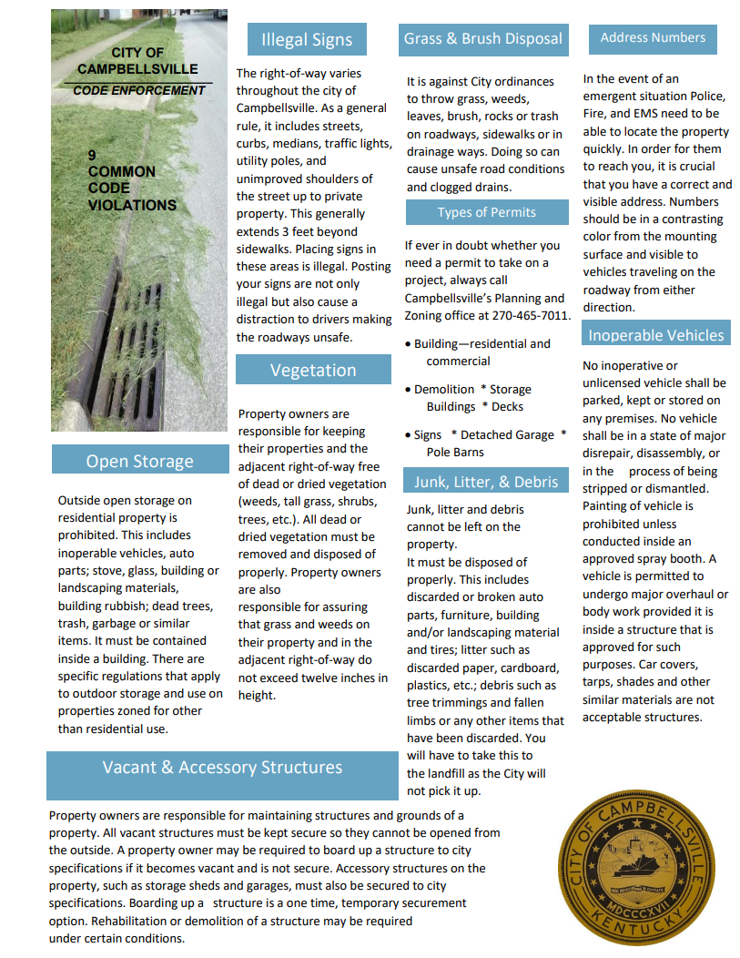 CAMPBELLSVILLE CODES ENFORCEMENT City of Campbellsville