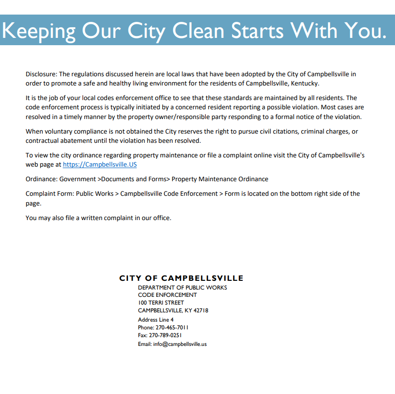 CAMPBELLSVILLE CODES ENFORCEMENT City of Campbellsville