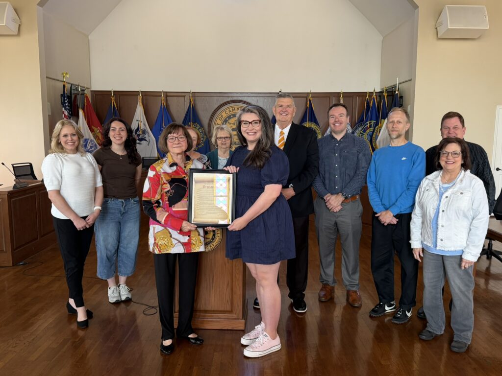 Mayor Benningfield presenting the Historic Preservation Month proclamation